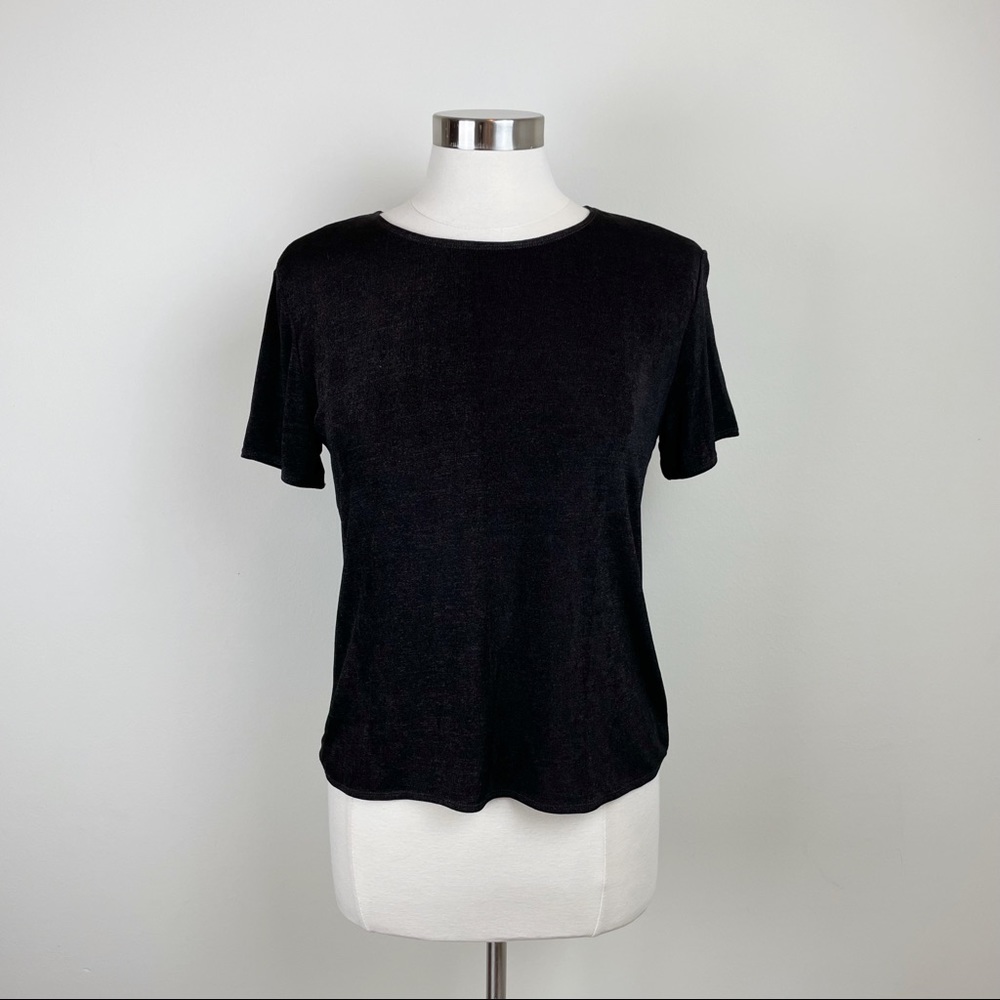 Carole Little Indian Summer Black Metallic Shimmer Blouse Top New Medium
